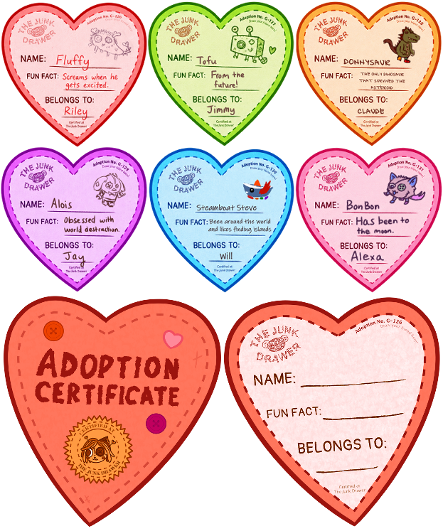 Heart-shaped adoption certificates