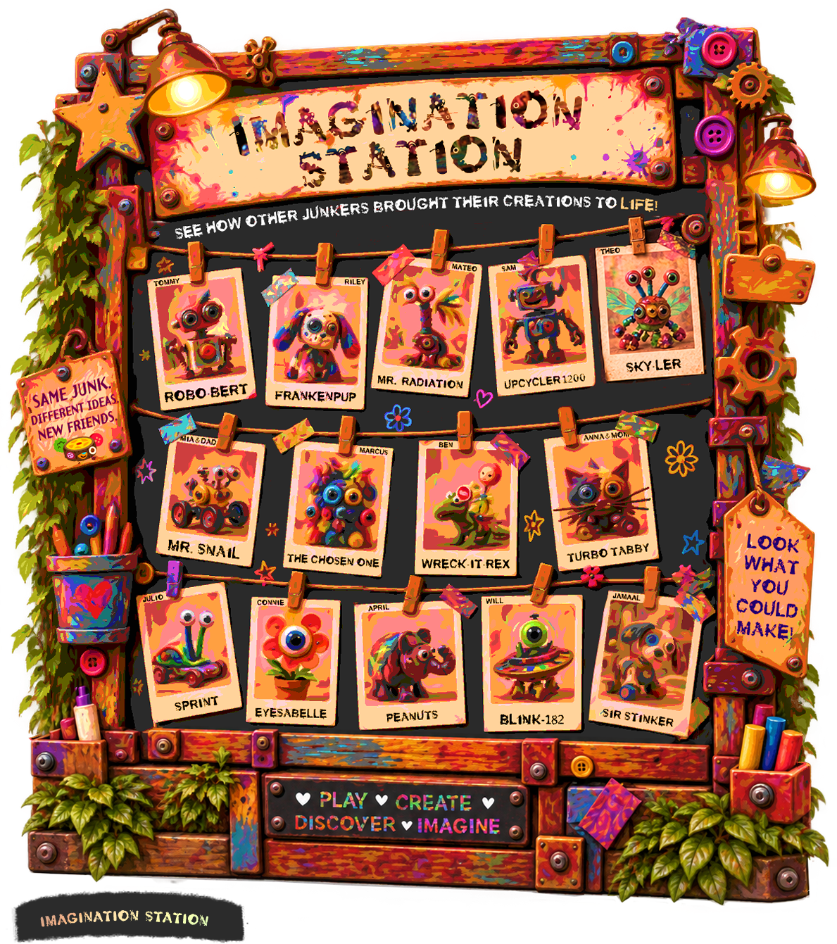 Imagination Station displaying creations made by previous visitors.