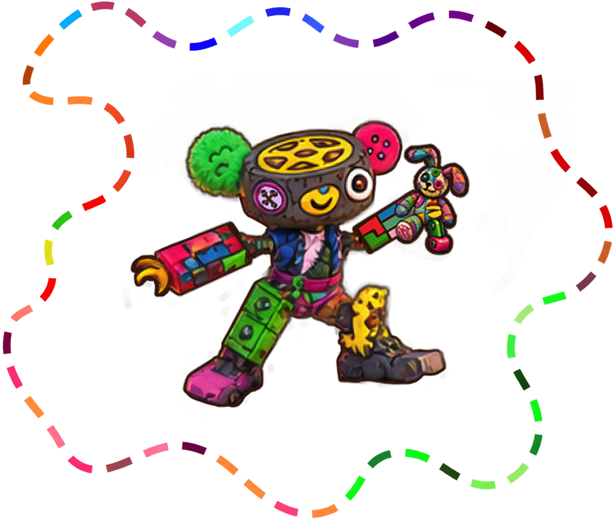 Scrapster surrounded by the colorful Junk Journey path