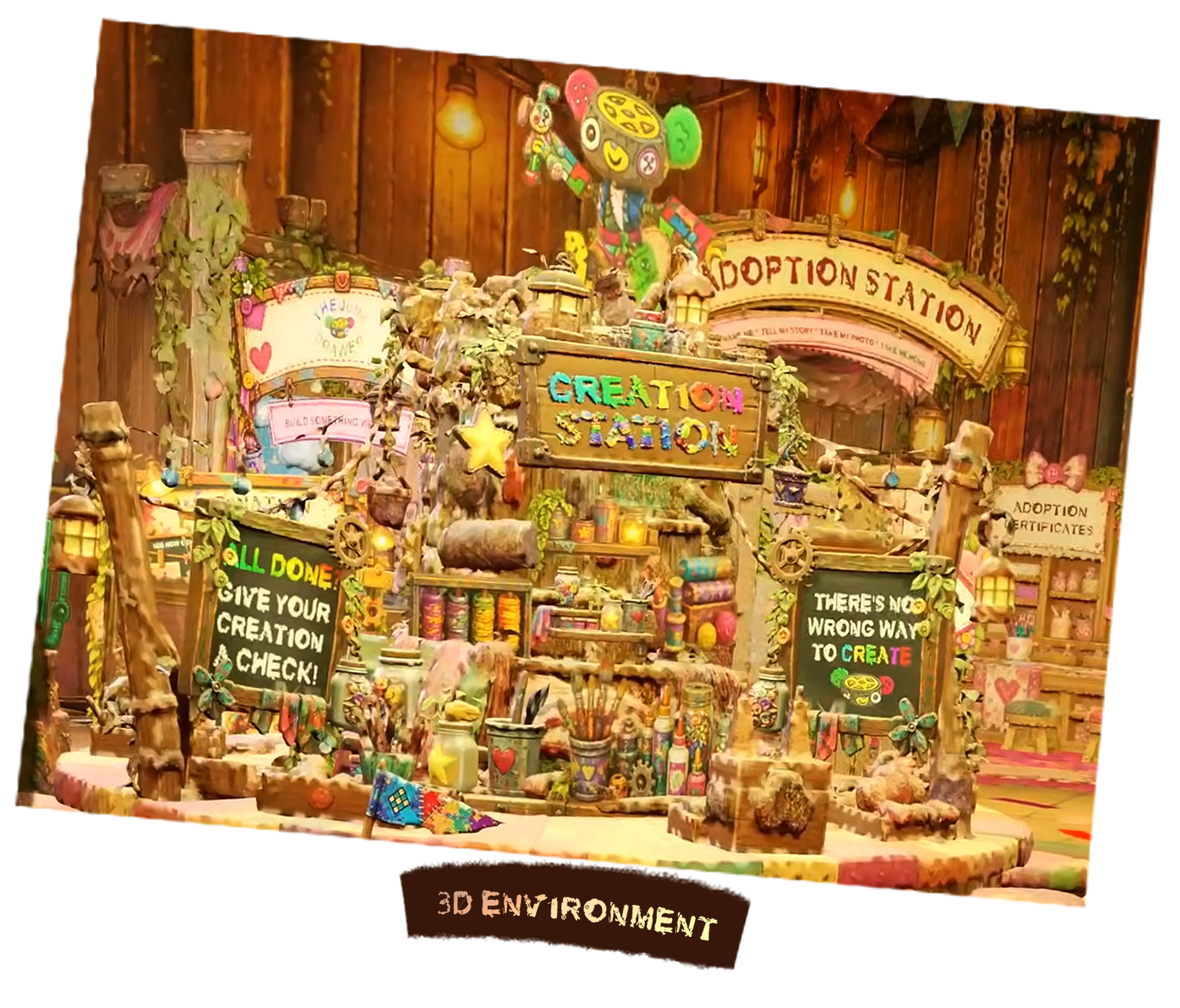 3D visualization of The Junk Drawer Creation and Adoption stations.