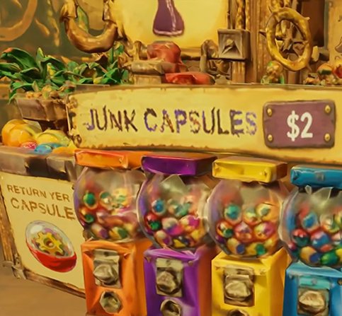 Colorful Junk Capsule machines at Temptation Station.