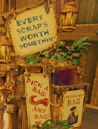 Playful Temptation Station signage encouraging guests to pick and return treasure bags.